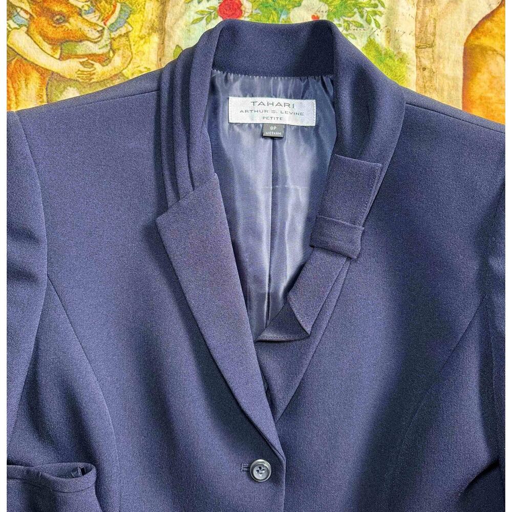Tahari Arthur S. Levine Petite 8P Blazer Skirt Suit Navy Blue 2PC w/ Tag - Picture 16 of 16